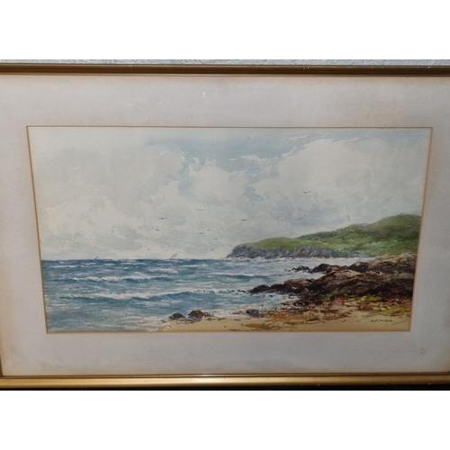 23 - Bannon head of the coast of Arran. A Watercolour of sailing ships by W Weir. Signed LR. 30 x 49cm ap... 
