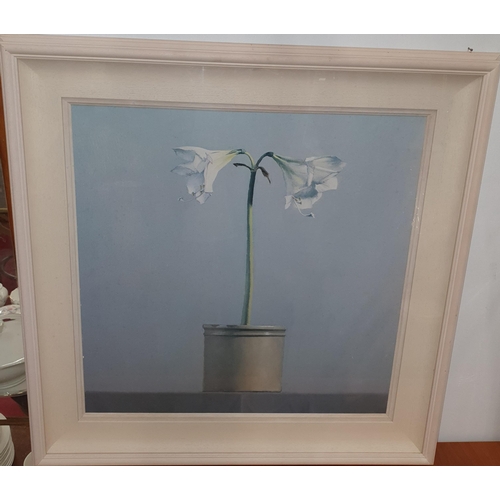 59 - A coloured Print still life of Lilies in a pot in a cream coloured frame. As new.
H 79 x 79 cm appro... 