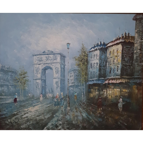 A 20th Century Oil on Canvas of a Parisian street scene. In a good gilt frame. 50 x 60cm approx.