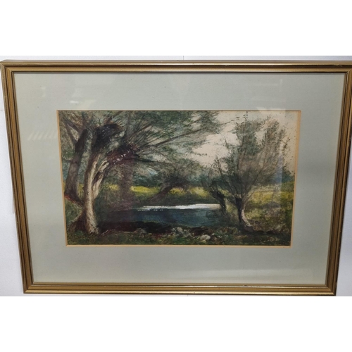 348 - An early 20th Century Watercolour of a river scene. Indistinctly signed LL. 19 x 29 cm approx.