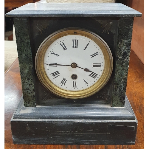 29 - A 19th Century Black Slate Mantel Clock with green marble supports. W21 x D13 x H22cm approx.