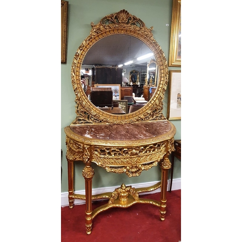 32 - Of really good quality. A Timber and Plaster Gilt Console Table and Mirror. The Console table with a... 