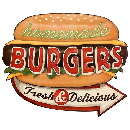 44 - A Burgers embossed tin sign. Dimensions (H x W x D) approx. 33 x 40 x 1 cm.