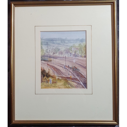 81 - Christine Jones. A 20th Century Watercolour 'Work in the Sidings'. Signed LL. glazed and framed. 14 ... 