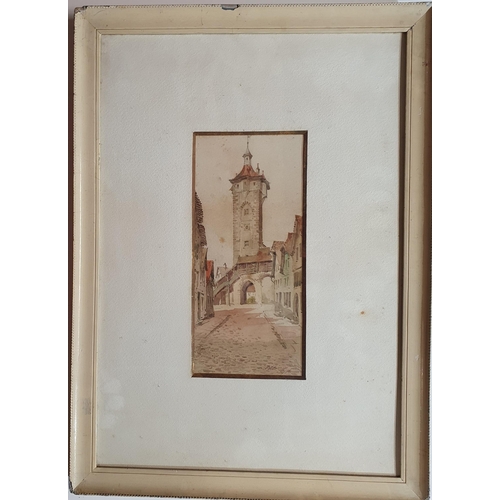 144 - A Pair of late 19th Century Watercolours of a Continental street scenes indistinctly signed LL. 26 x... 