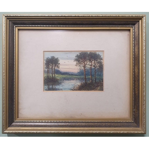 260 - A 19th Century Watercolour of a lake scene with birds in flight. No apparent signature. H 10 x 16 cm... 