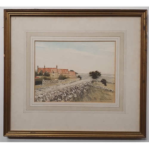 268 - A 20th Century Watercolour on a Farm with dry stone wall to the fore, signed John Staunton lower rig... 