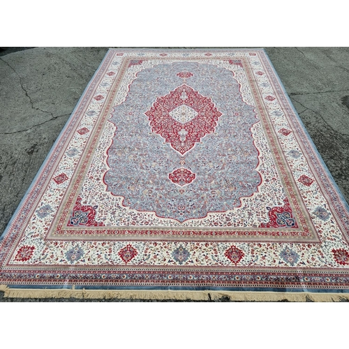 349 - A fantastic full pile Cashmere duck egg blue ground Carpet of very large size with a Red central med... 