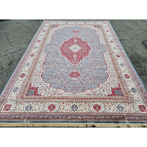 349 - A fantastic full pile Cashmere duck egg blue ground Carpet of very large size with a Red central med... 