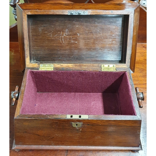 35 - A Regency Rosewood Tea Caddy of sarcophagus form, the hinged lid enclosing felt lined interior, on b... 
