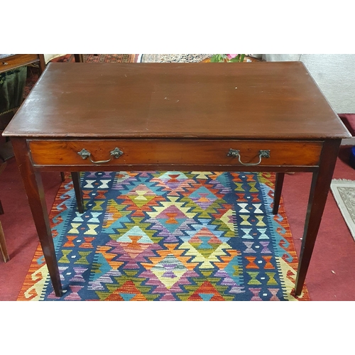 48 - A Georgian Mahogany Side Table with single drawer with swan neck handles raised on square tapered su... 