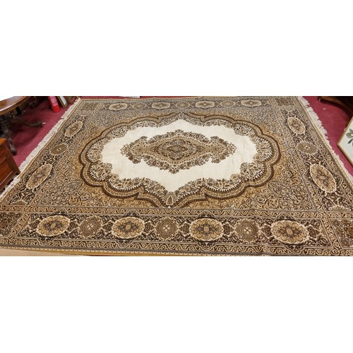 70 - A brown and cream ground Carpet with multi borders and allover decoration. 360 x 275cm approx.