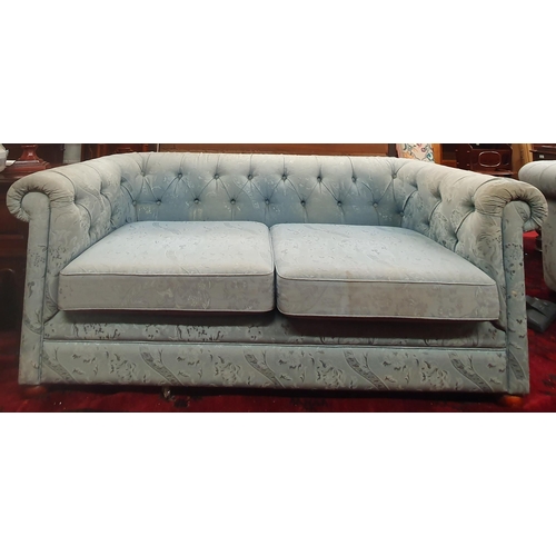 93 - A pair of Chesterfield Sofas with deep button outline. W175 x D89 x H72cm approx.