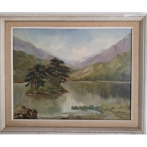 167 - A 20th Century Oil on Board of a thatched cottage in a country setting. Monogrammed KJK, along with ... 