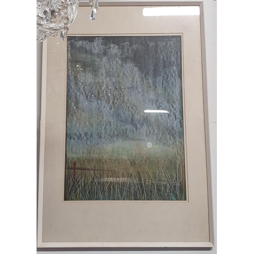 199 - A 20th Century Pastel of the moon rising over rushes. Indistinctly signed LR.
H 81 x W 56 cm approx.