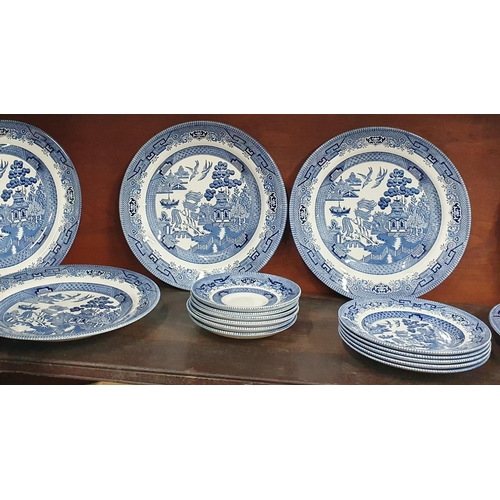 250 - A good set of Ridgeway Staffordshire Windsor pattern Plates along with a quantity of Churchill blue ... 