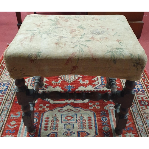 263 - An early 20th Century Stretcher Base Stool.
W 43  x D 33 x H 40 cm approx.