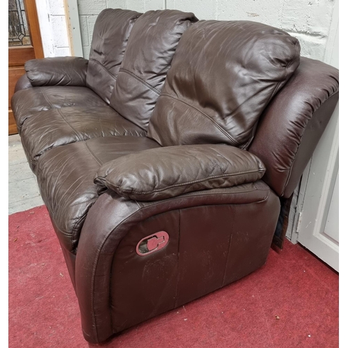 272 - A good Brown leather reclining three piece Suite.
W 210  x D 97 x H 90 cm approx.