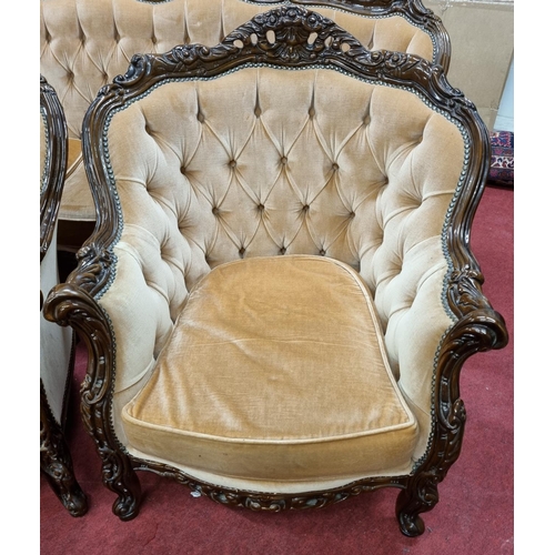 274 - A modern Mahogany show frame three piece Suite.