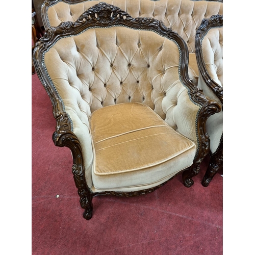 274 - A modern Mahogany show frame three piece Suite.