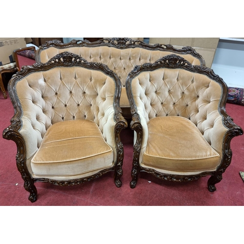 274 - A modern Mahogany show frame three piece Suite.