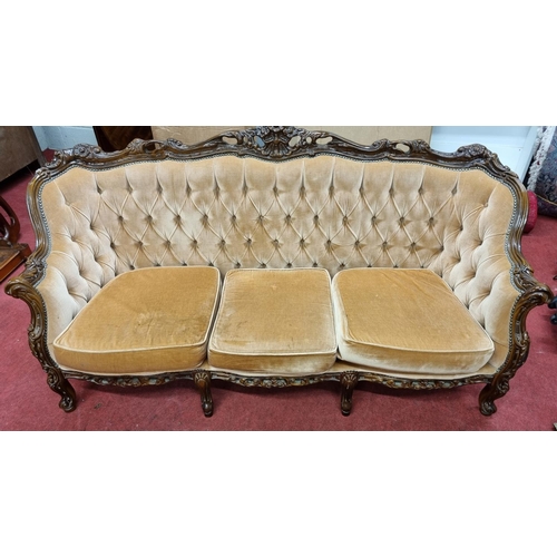 274 - A modern Mahogany show frame three piece Suite.