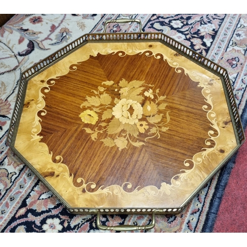 291 - An inlaid Brass galleried Tray along with a Silver plated Tray.