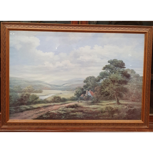 295 - A large Oil on Canvas along with 2 Framed Prints and a Picture of Sacred Heart Of Jesus .
Largest H ... 