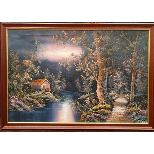 295 - A large Oil on Canvas along with 2 Framed Prints and a Picture of Sacred Heart Of Jesus .
Largest H ... 