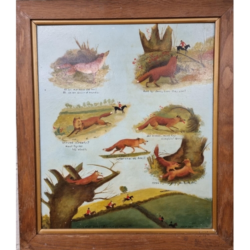 1 - A late 19th Century early 20th Century Collage Oil On Panel of a fox hunting scene in an oak frame. ... 