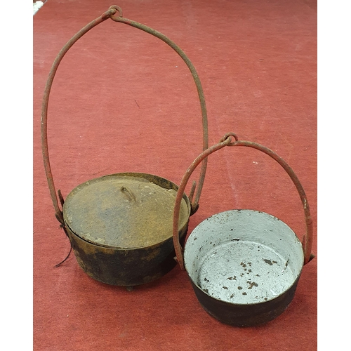 327 - 2 Farm Vintage Cast Iron Skillet Pots and 3 Cranes.