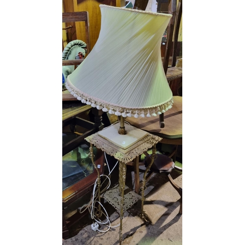 362 - A 19th Century balloon back Chair along with two other Chairs and a Metal Standard Lamp with shelf.