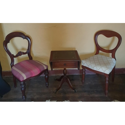 375 - Three balloon back Dining Chairs along with a Mahogany dropleaf table.