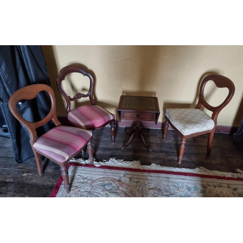 375 - Three balloon back Dining Chairs along with a Mahogany dropleaf table.