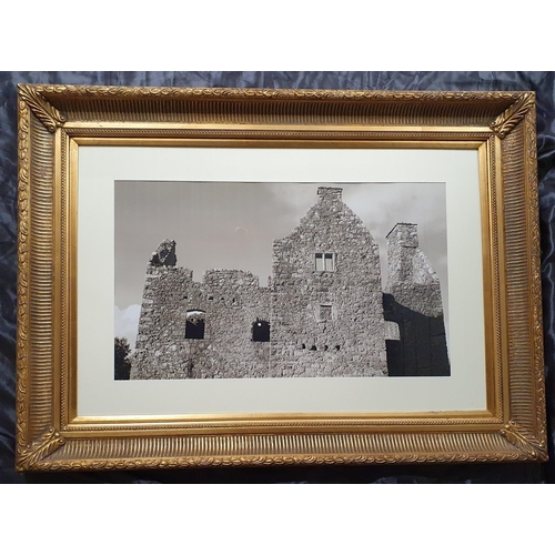 853 - A Really Good Ornate Gilt Picture Frame with Mounted Monochrome Photography Image of Castle Ruins . ... 