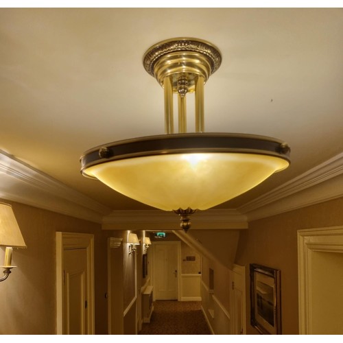 817 - A Brass and Clouded Glass Ceiling Light . Height 37 Diameter 41 cm approx. (Please note this is a Ge... 