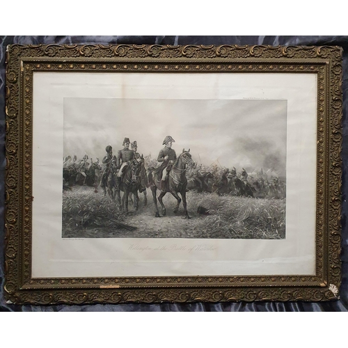 70 - A 19th Century coloured Engraving of Wellington at the back of Waterloo. In original frame. 63 x 83 ... 