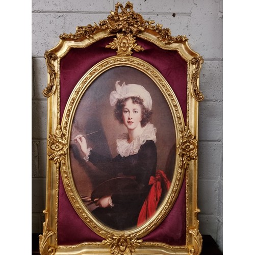 850 - A fabulous 20th Century large Oleograph of a beautiful Woman in an highly ornate timber and plaster ... 