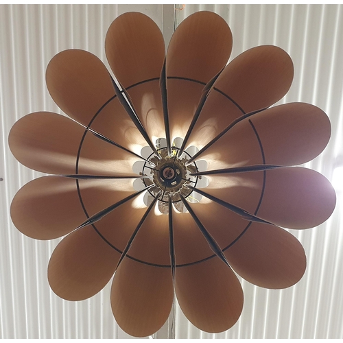 866 - An Unusual Pair of Large Wood Pleated light Shades with Heavy Brass ceiling Rose.
Length 55 Diameter... 