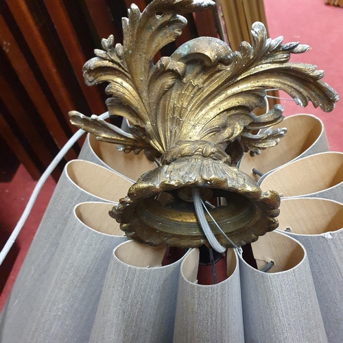 866 - An Unusual Pair of Large Wood Pleated light Shades with Heavy Brass ceiling Rose.
Length 55 Diameter... 