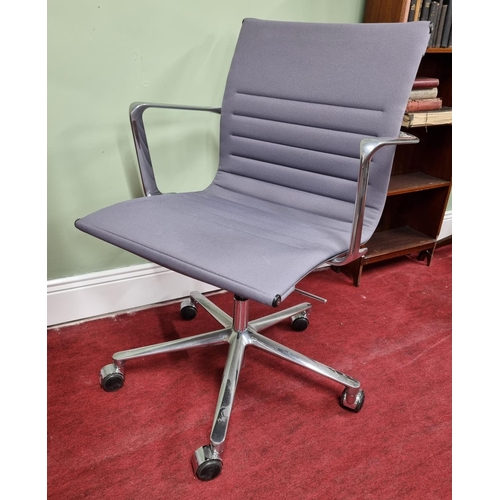 A good Retro style Chrome upholstered Desk Chair in the style of Eames. 
(generic photo slight differences may occur)