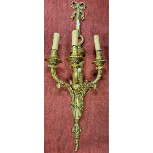 297 - A very fine set of four cast Brass Adams style tree branch wall Lights, each crested with a ribbon b... 