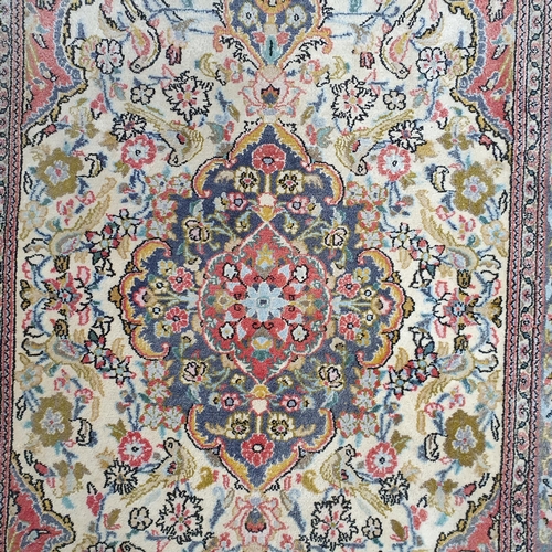 363 - A really good blue deep pile Iranian Qumkork Shahreza Rug. 188 x 107 cm approx.