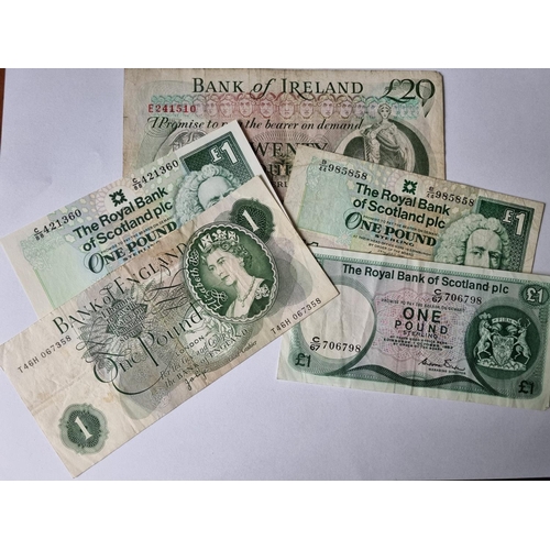 7 - An Allied Irish Bank £10 Note ex fine, along with a British Armed Forces £1 Note and others.