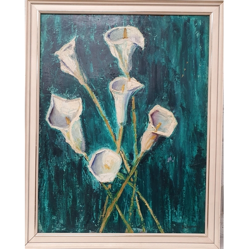 121 - A 20th Century Oil on Canvas of Lilies.  Signed Du Frenne LR. 64 x 49 cm approx.