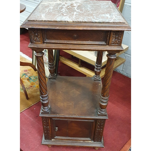 131 - A 19th Century Walnut two tier Side Table with a marble top. 40 x 40 x H 83 cm approx.