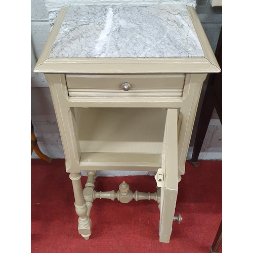 151 - A good 19th Century hand painted Side Cabinet with a marble top. 34 x 38 x H 81 cm approx.