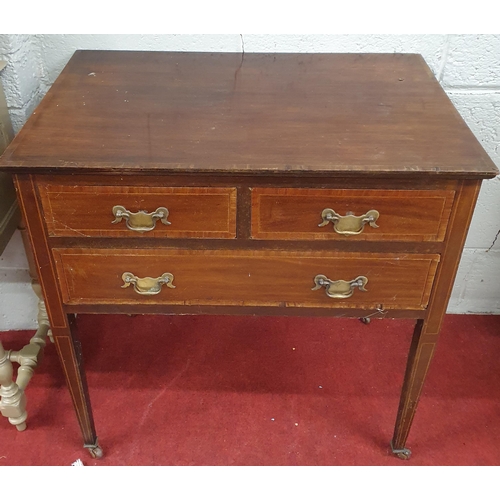 152 - An Edwardian Mahogany three drawer Side Table on square tapered supports. 76 x 50 x H 78 cm approx.