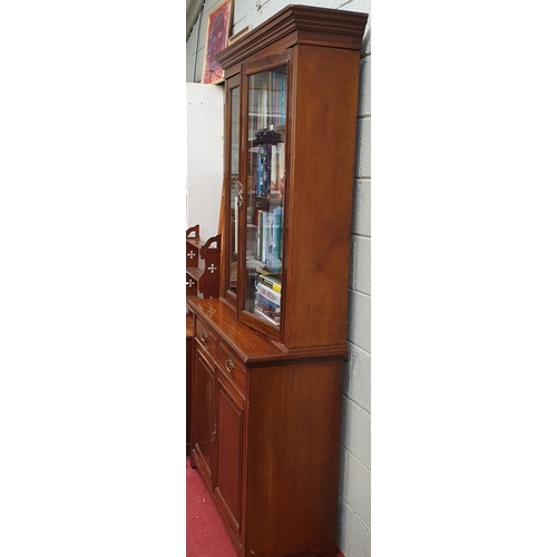 195 - A good Victorian Walnut two door Bookcase with glazed top with  twin panel doors and twin frieze doo... 