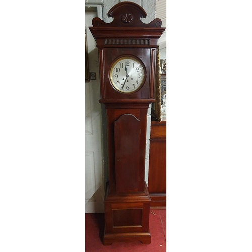 23 - A 20th Century Mahogany Longcase Clock with steel dial and brass bevel. H 186  cm approx.